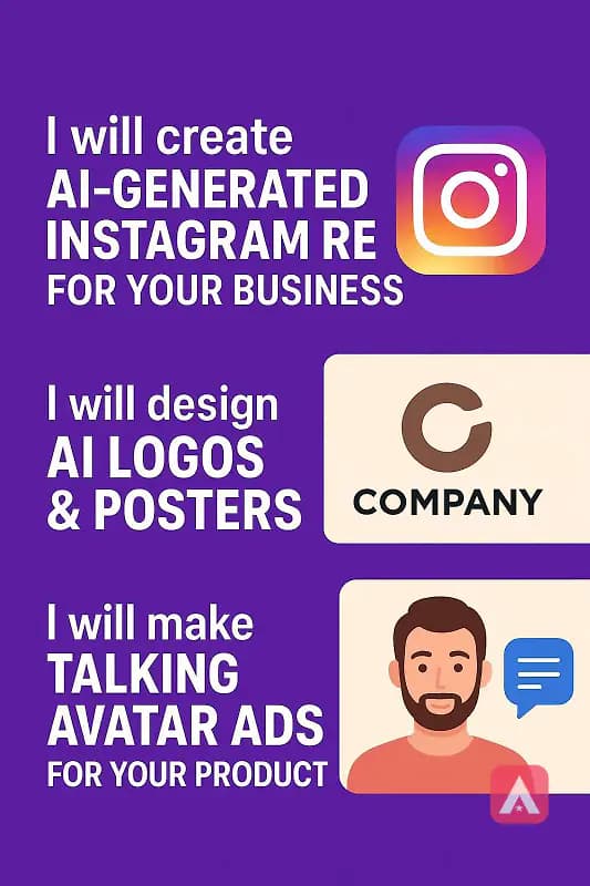 “AI-Powered Video Ads • Logos • Reels for Businesses”.
