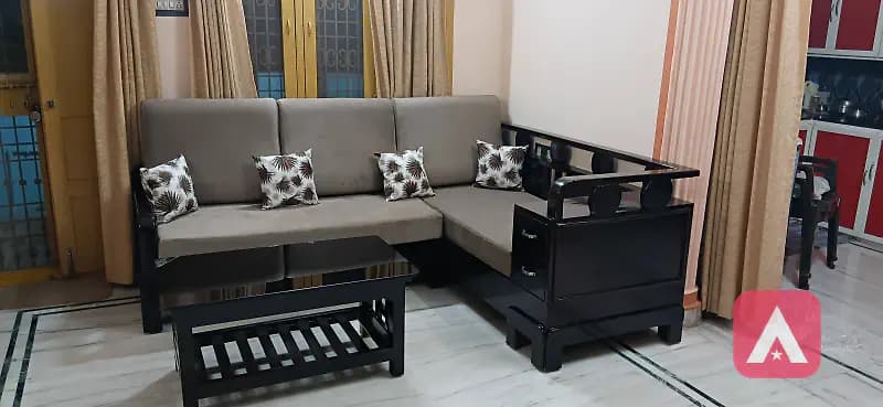 Brand new Teak wood L shaped Sofa with centre table