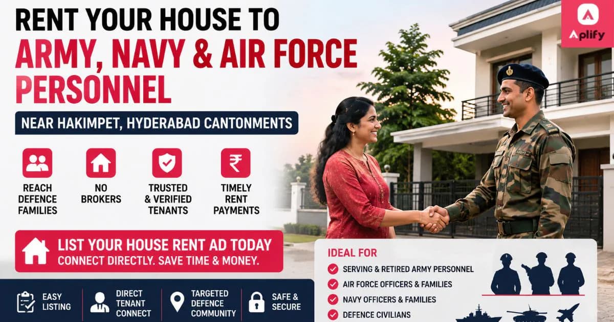 Property owner renting a house to Army, Navy and Air Force personnel near Hakimpet and Hyderabad Cantonments through a direct, broker-free rental platform.