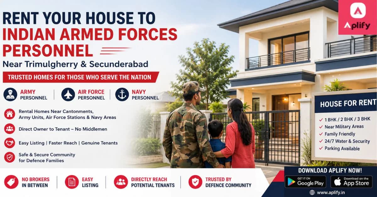 Modern independent house for rent near Trimulgherry and Secunderabad for Indian Army, Air Force, and Navy personnel, showcasing rental homes near cantonments and defence establishments.
