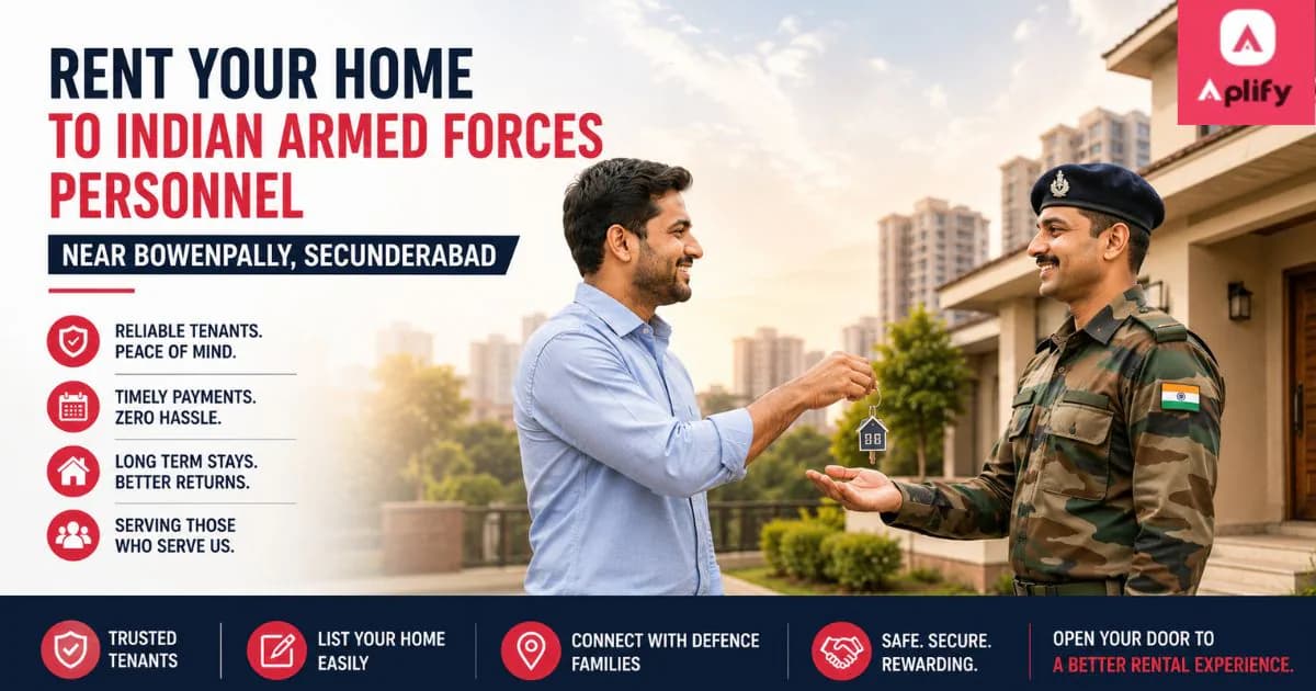 Property owner handing over house keys to Indian Armed Forces personnel near Bowenpally, Secunderabad, promoting trusted home rentals and secure tenancy.