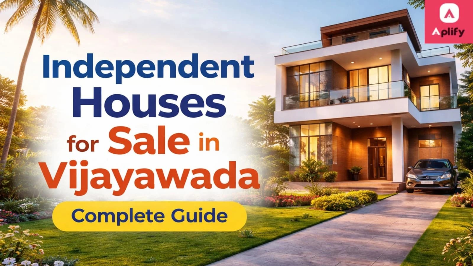 Modern independent house for sale in Vijayawada with landscaped garden, spacious design, and premium residential features ideal for families and investment.