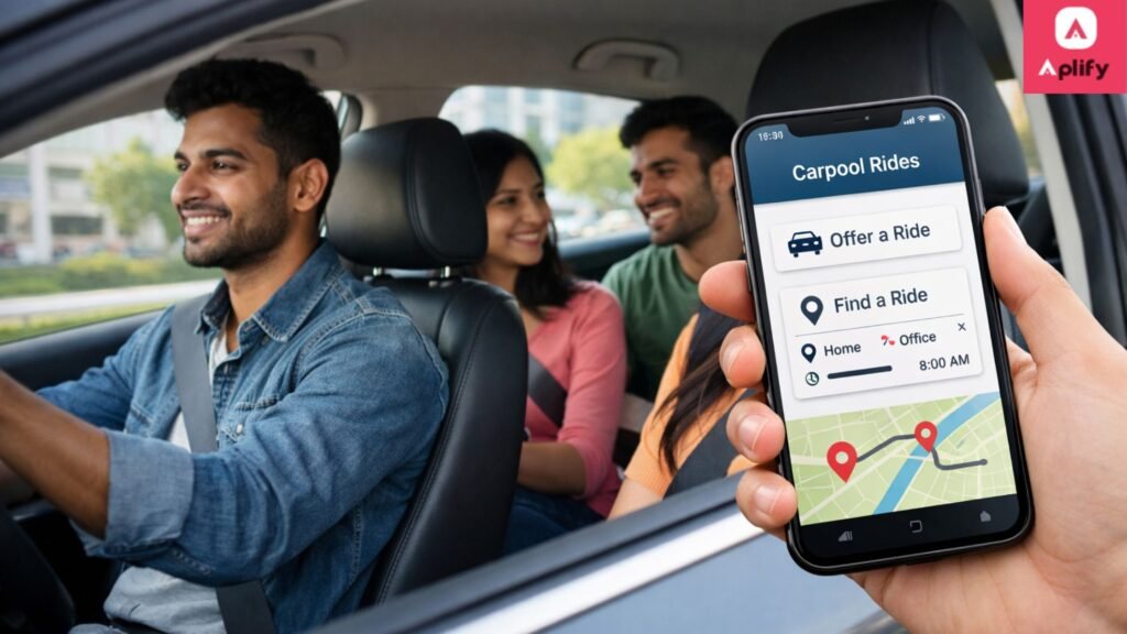 Carpool on Aplify connecting verified users for shared rides across India